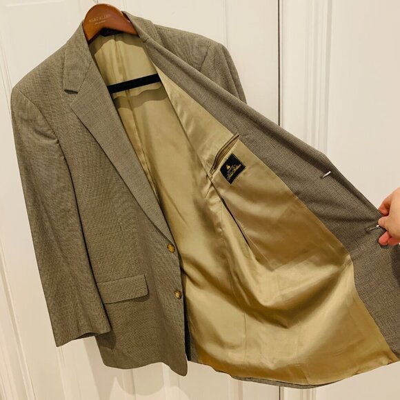 Brooks Brothers Mens Tan Classic Houndstooth Wool 2 Piece Suit 43R Jacket - Picture 6 of 16